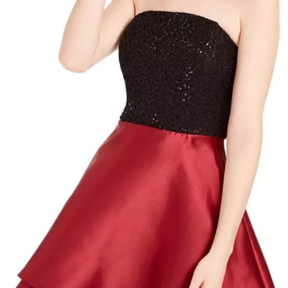 Speechless Womens Juniors Strapless Sequin Satin Party Dress Mini Fit And Flare